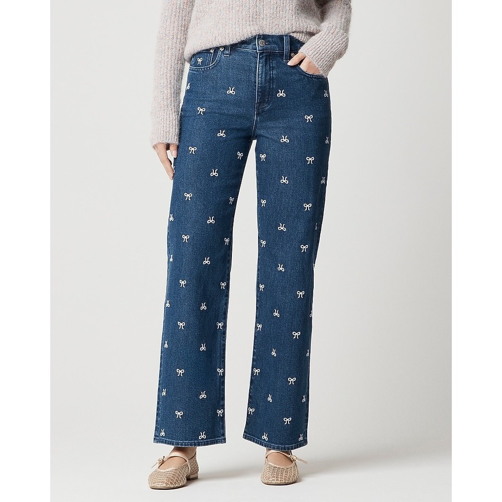 J. Crew Bow-embroidered‎ slim wide-leg jean in all-day stretch size 29 blue cute